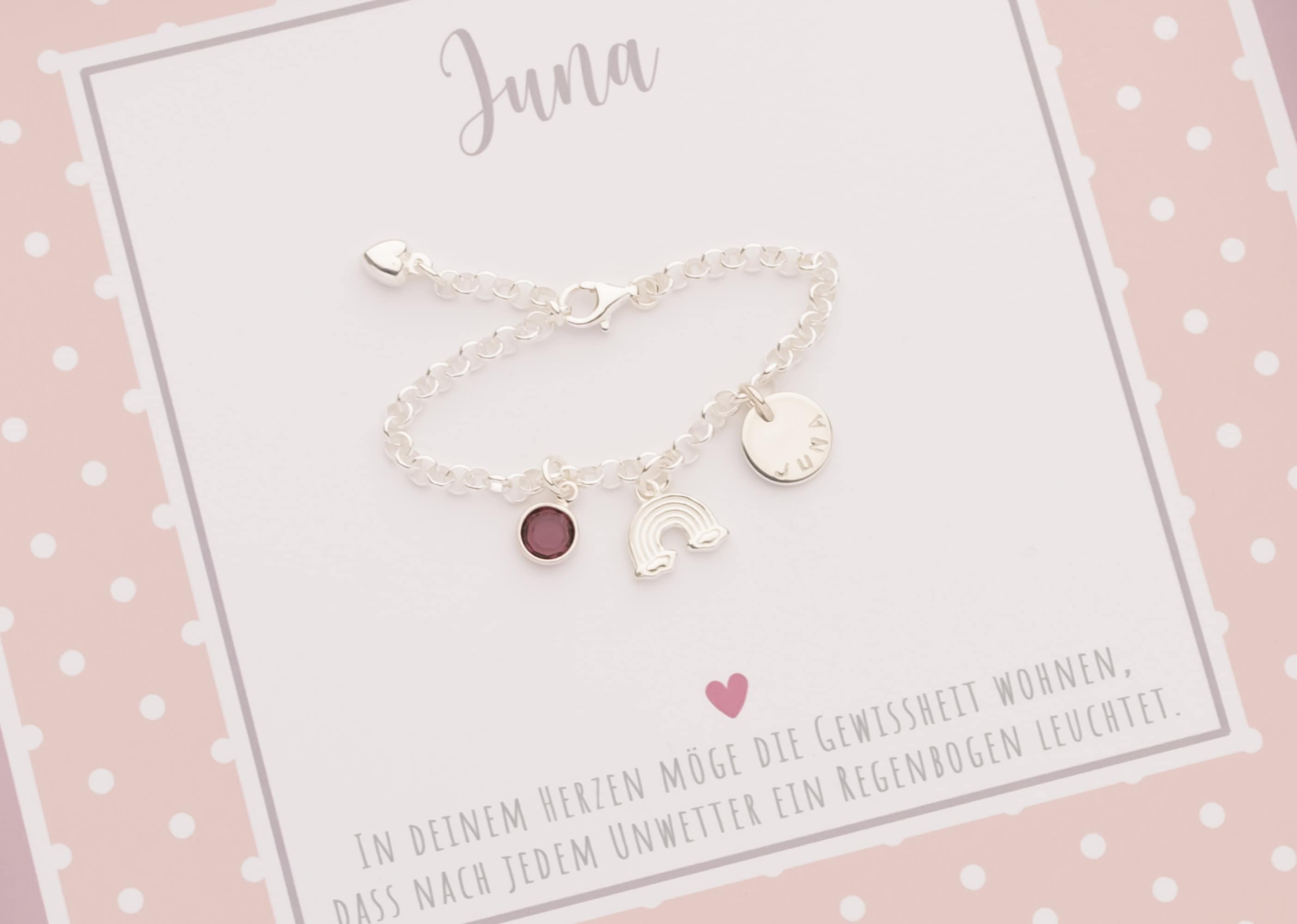 Personalisiertes Taufarmband "Juna" mit Regenbogen & Geburtsstein
