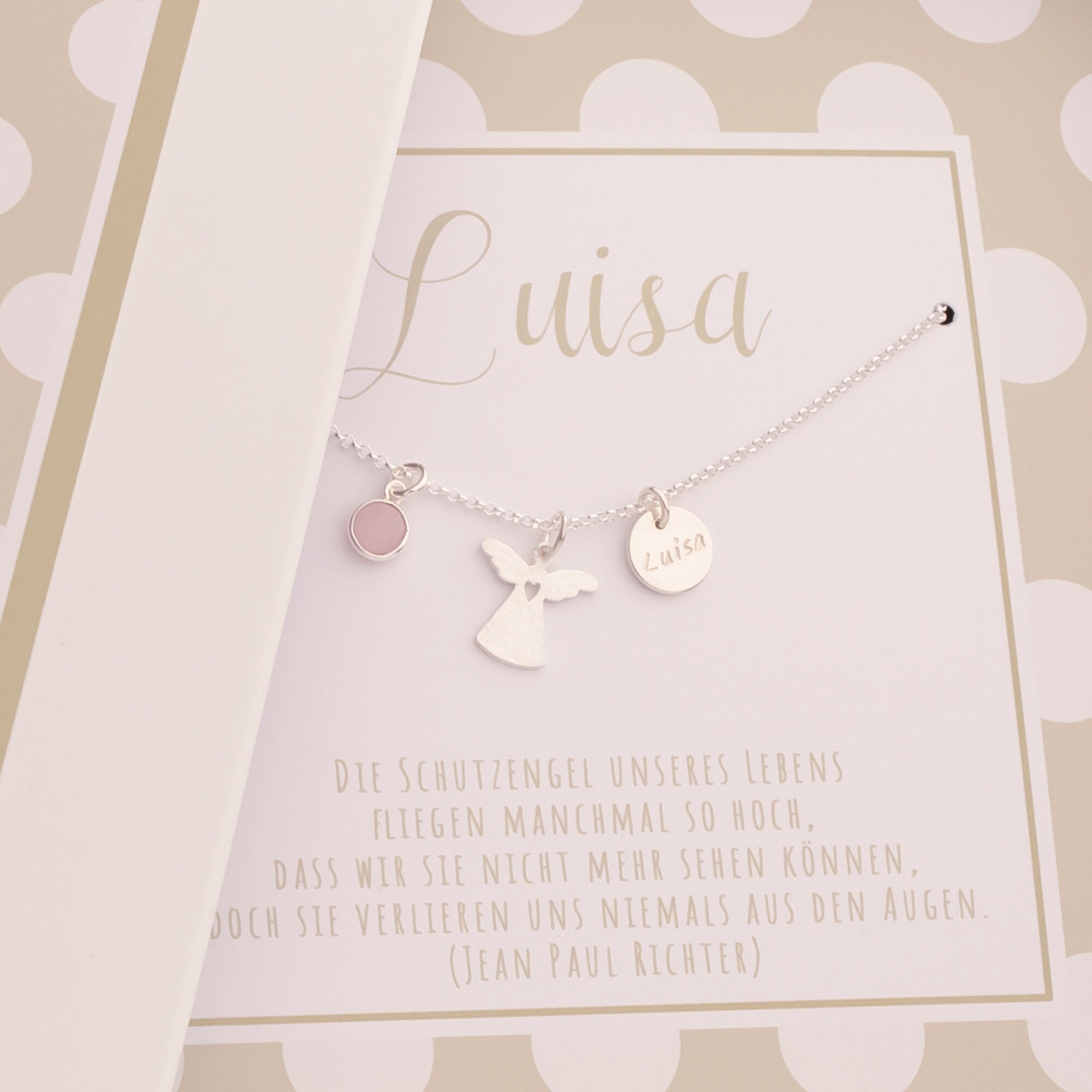 Personalisierte Schutzengel Kette "Luisa" mit Gravur & Edelstein