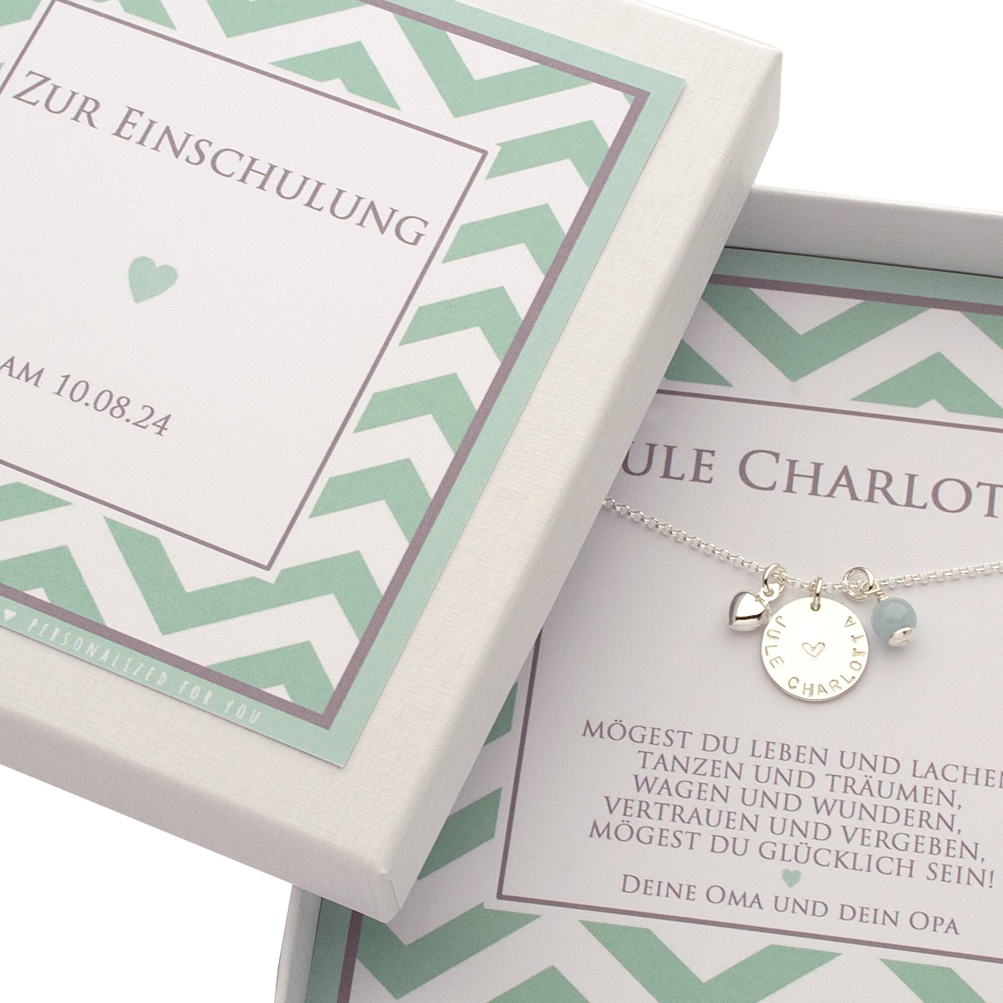 Personalisierte Glücksbringer-Kette "Lebensweg" mit Herz & Gravur