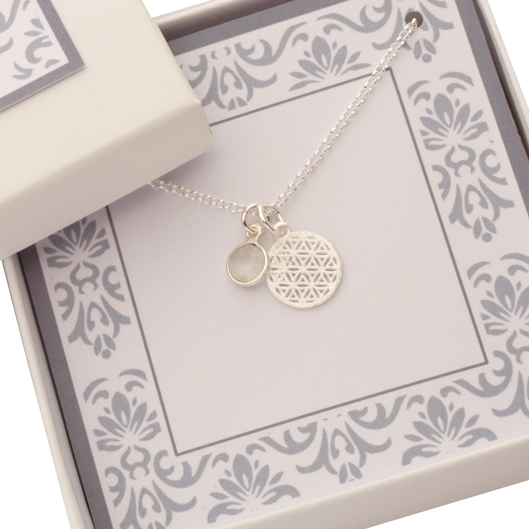Vergoldete Kette "Lebensblume" mit Edelstein