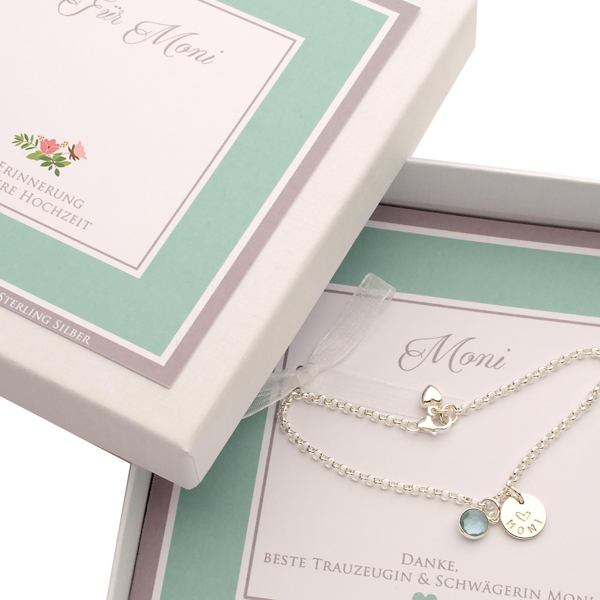 Geschenk für die Trauzeugin: Personalisiertes Armband "Danke" in Geschenkbox