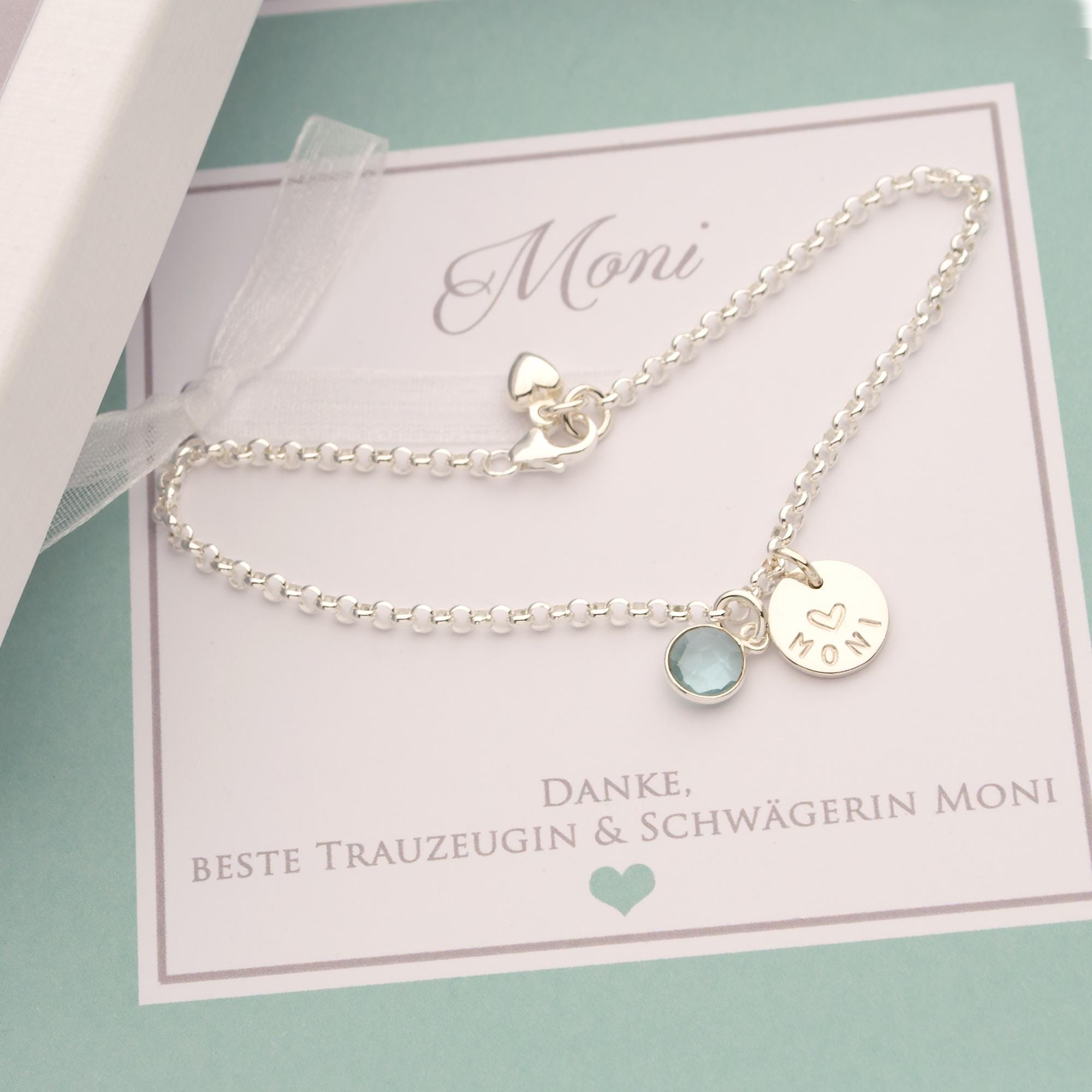 Geschenk für die Trauzeugin: Personalisiertes Armband "Danke" in Geschenkbox