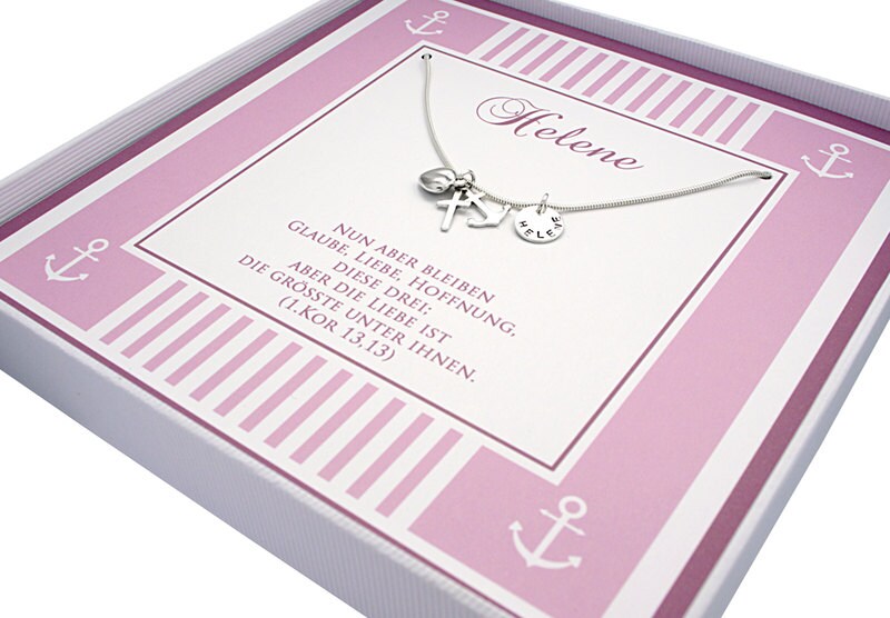 Geschenk zur Taufe: Kette "Glaube, Liebe, Hoffnung" in Spruchbox