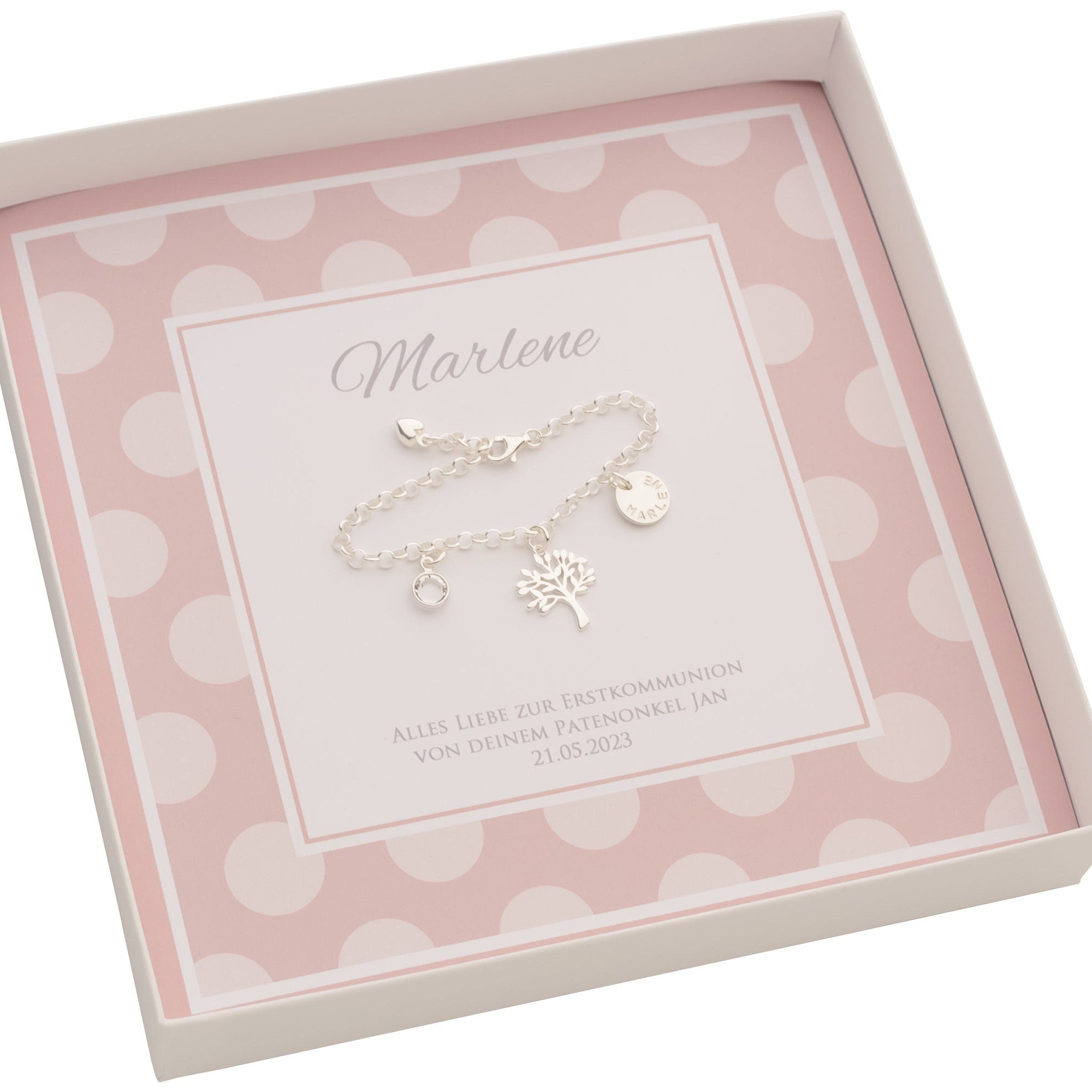 Namensarmband mit Lebensbaum 925 Silber in personalisierter Bloomgart Geschenkbox - Innenansicht
