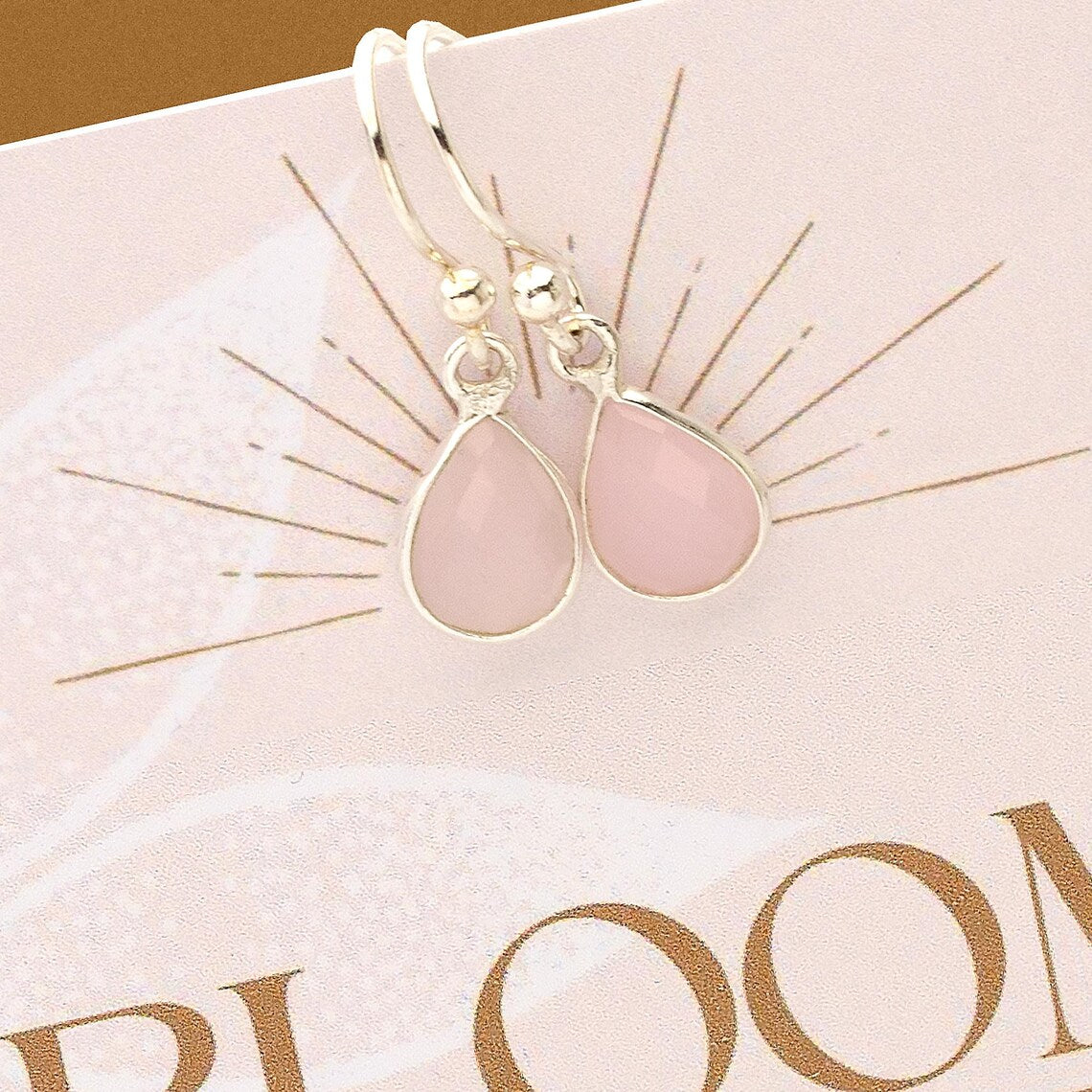 Elegante Tropfen-Ohrringe mit Rosenquarz in 925 Sterling Silber von bloomgart.de