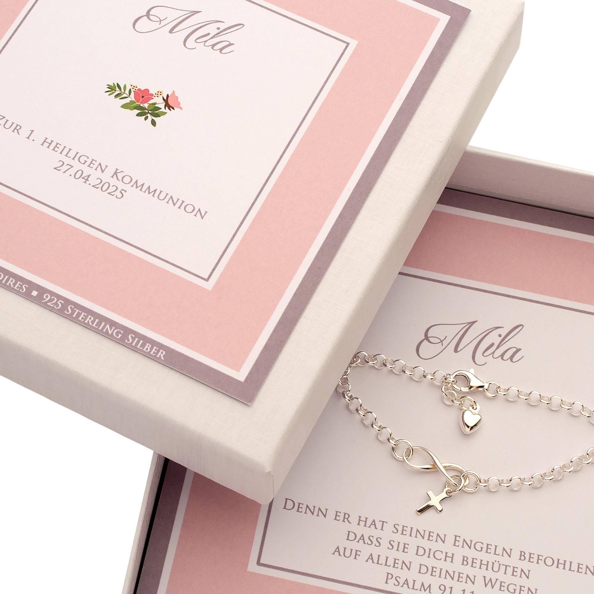 Silberarmband 925 Sterling Silber mit Kreuz, Herz und Infinity Symbol - Bloomgart Schmuck