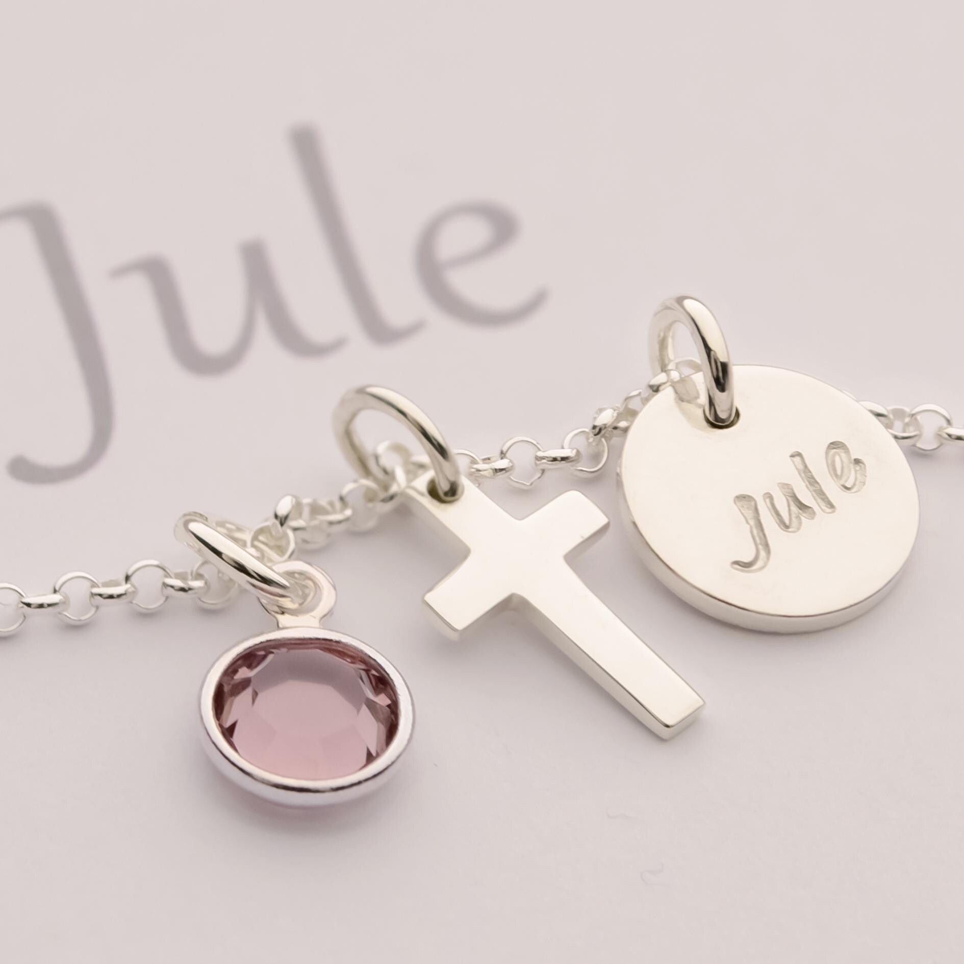 Silberkette Variante 925 Silber Kreuz Geburtsstein Geschenkbox personalisiert