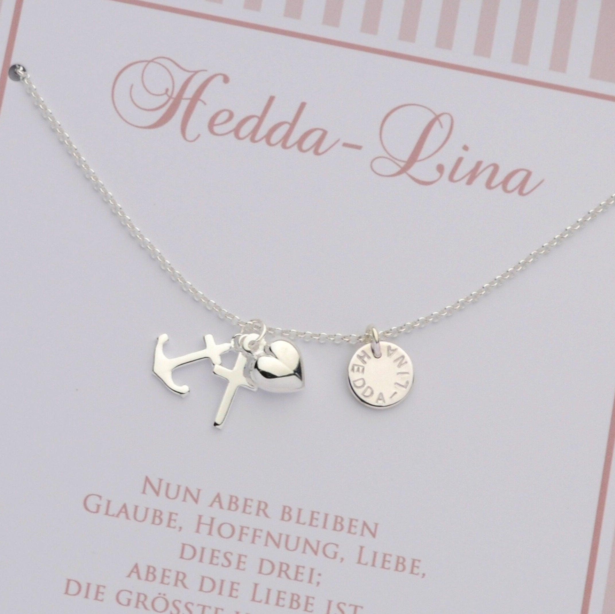 Silberkette mit Kreuz, Herz und Anker – persönliches Geschenk zur Kommunion oder Konfirmation von Bloomgart