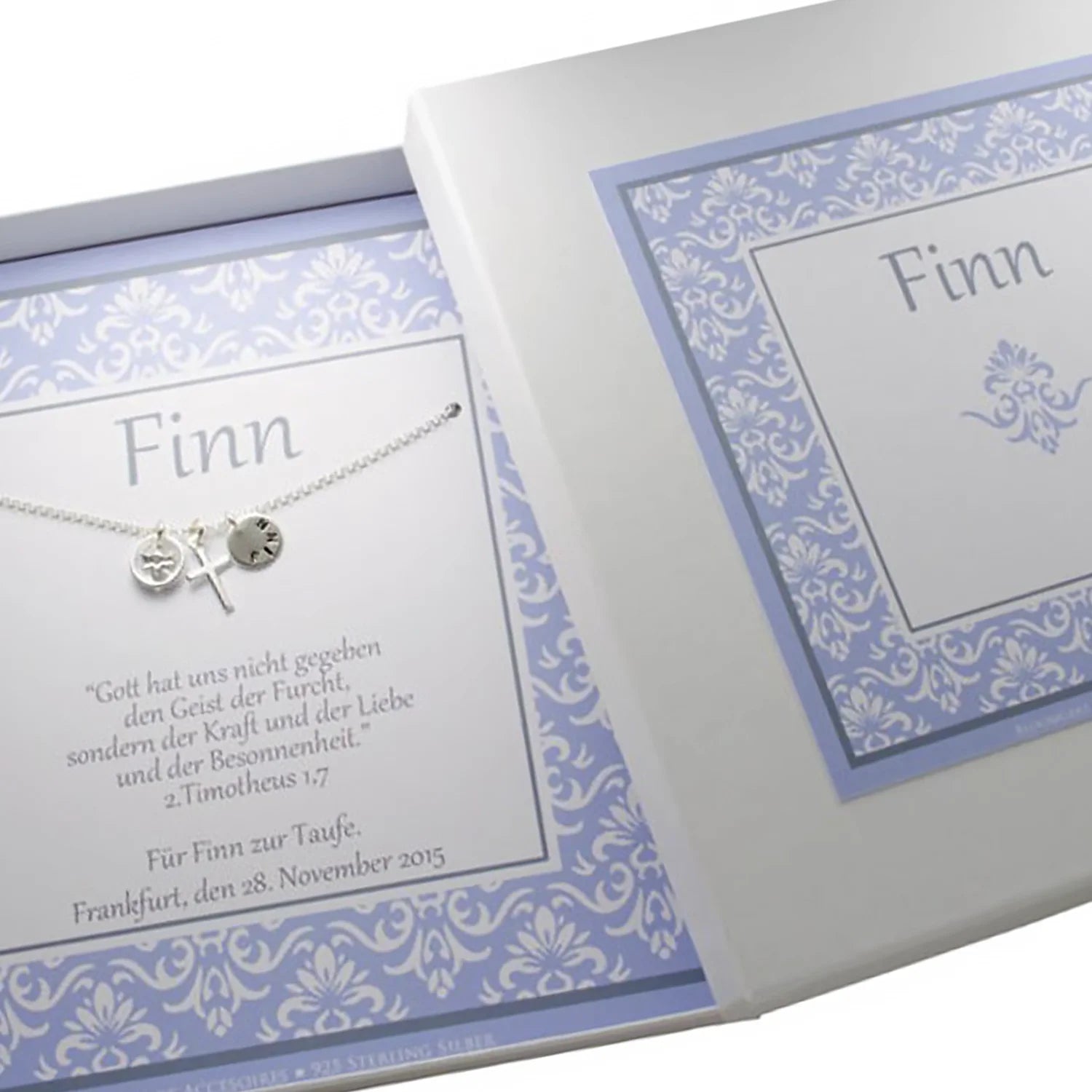 Taufgeschenk Junge Schutzengelkette 925 Silber hellblaue Geschenkbox