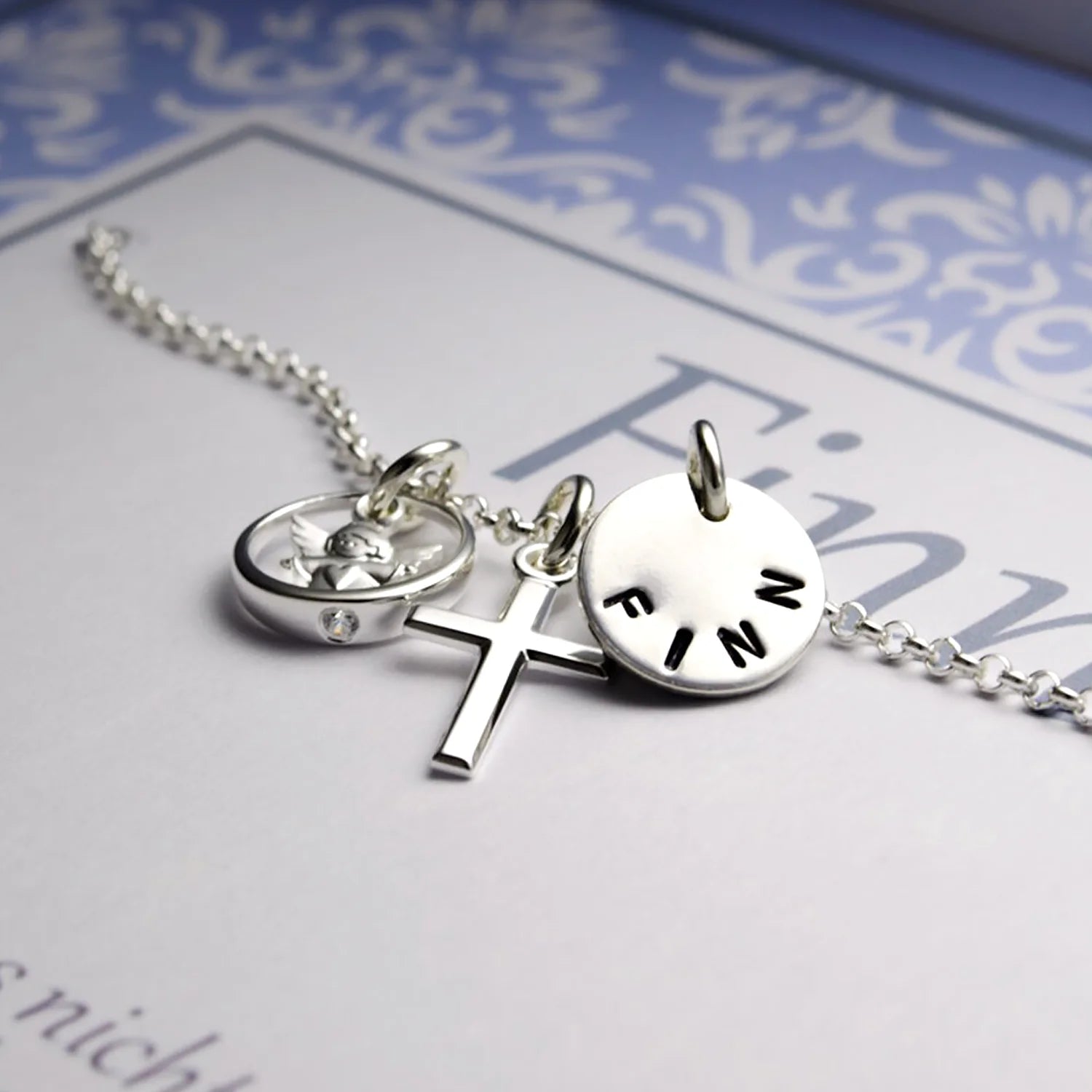 Detail Taufkette Schutzengel Taufring Zirkonia Kreuz 925 Sterling Silber