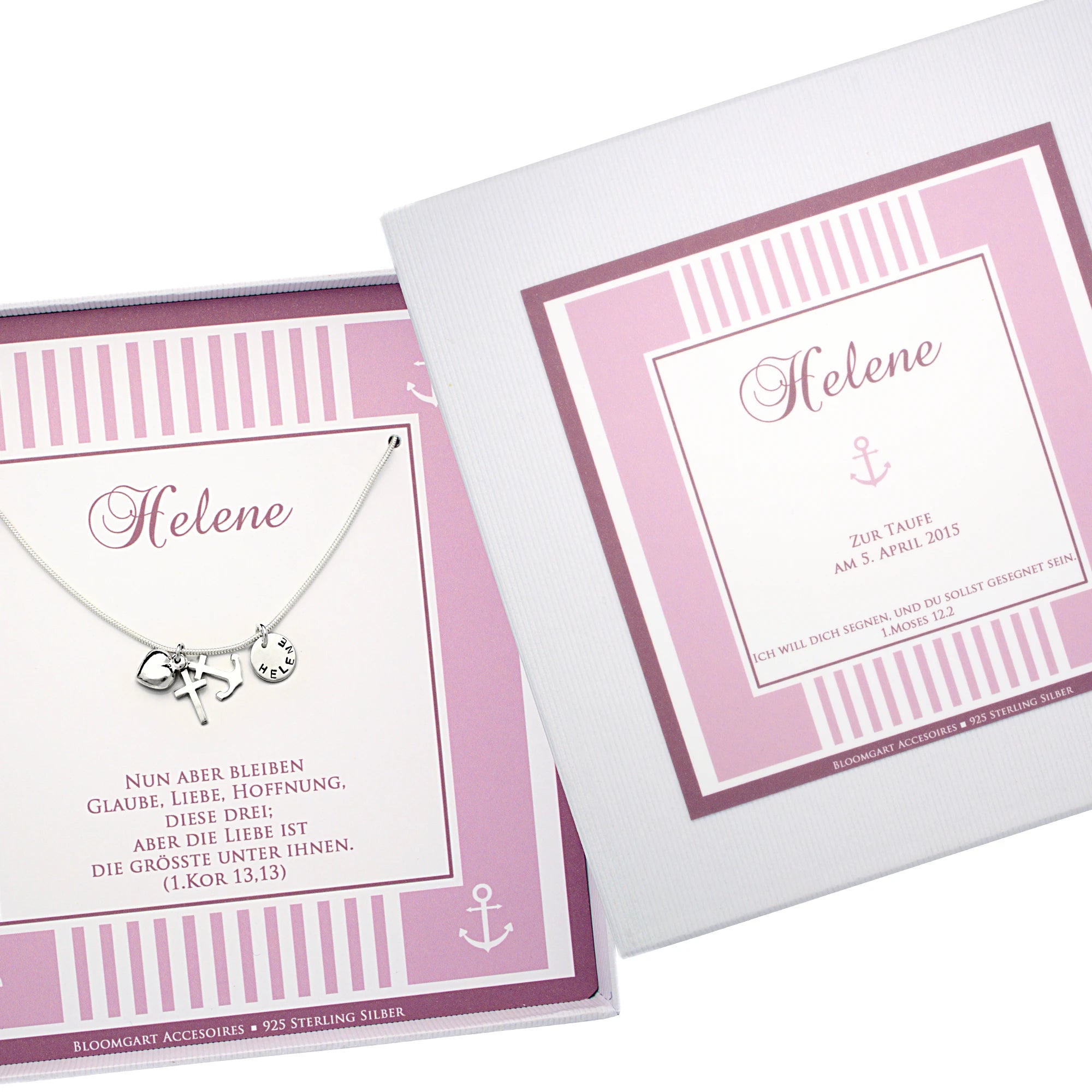 Geschenk zur Taufe: Kette "Glaube, Liebe, Hoffnung" in Spruchbox