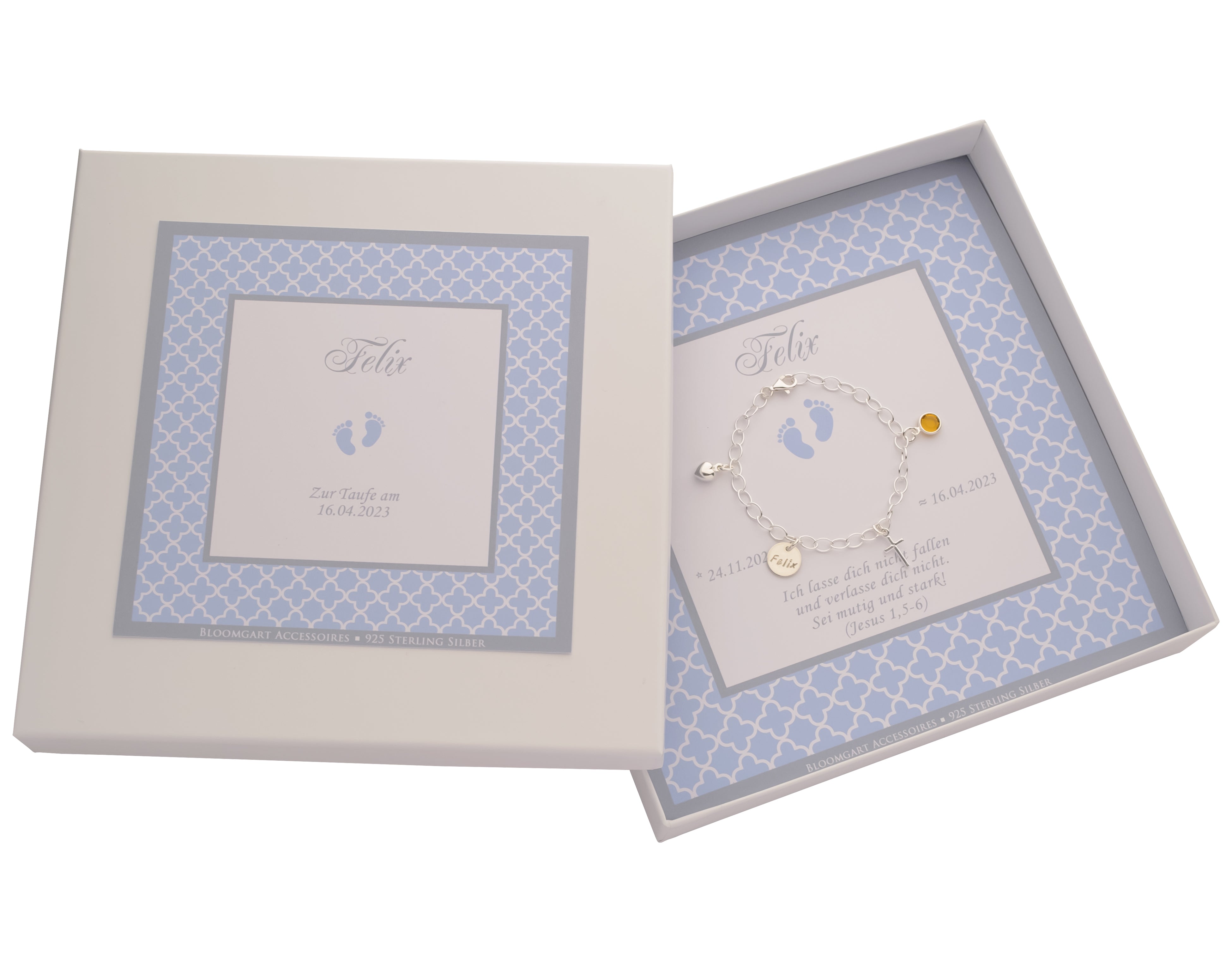 Taufarmband "Frida" mit Gravur & Geburtsstein aus 925 Silber