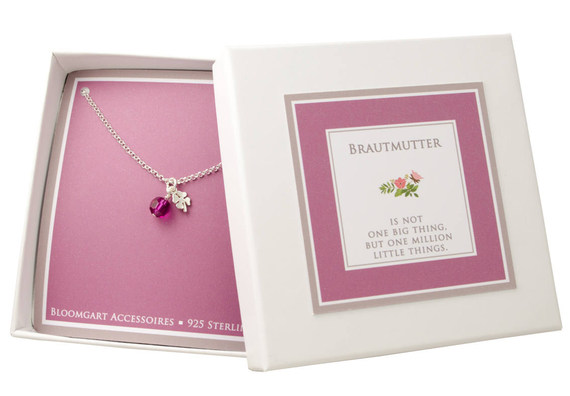 Geschenk für die Brautmutter: Silberkette in personalisierter Box mit Dankesspruch zur Hochzeit