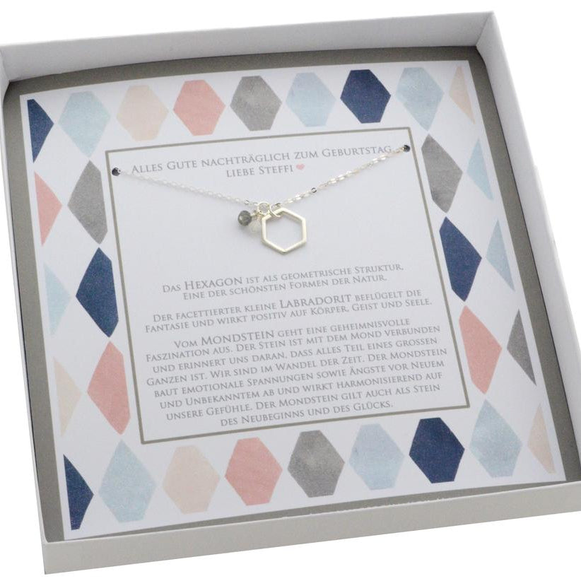 HEXAGON Kette Edelsteinchen 925 Silber