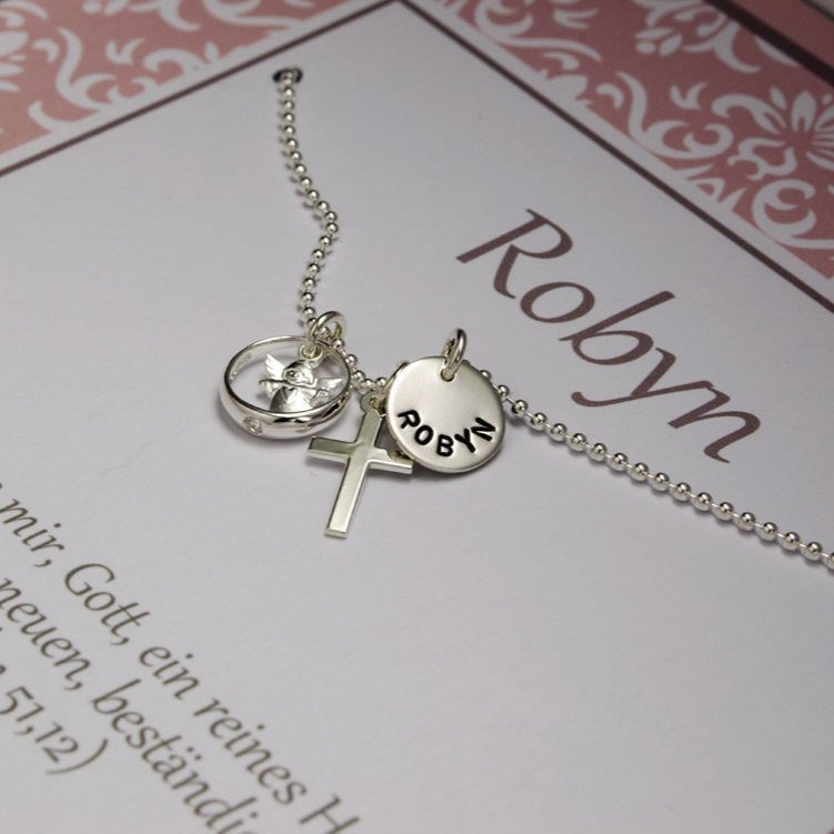 Taufkette mit Taufring Gravur Engel Geschenkkarton personalisierte Taufkette Taufschmuck Kommunion Konfirmation Geschenke von Bloomgart