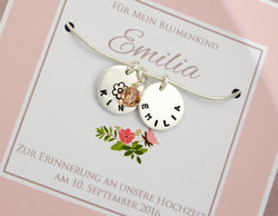 HOCHZEIT BLUMEN-KIND Kette mit Gravur 925 Silber persönliche Geschenke für Hochzeitsgäste Brautschmuck Kinderschmuck Hochzeitsgeschenke