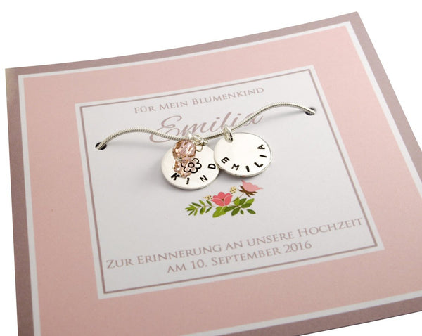 HOCHZEIT BLUMEN-KIND Kette mit Gravur 925 Silber persönliche Geschenke für Hochzeitsgäste Brautschmuck Kinderschmuck Hochzeitsgeschenke