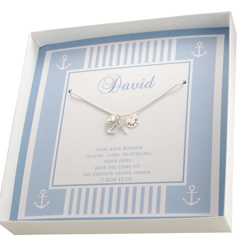 NAMENSKETTE GRAVUR Taufkette Glaube Liebe Hoffnung Geschenk Taufe Taufschmuck von Bloomgart persönlicher Schmuck mit Geschenkbox