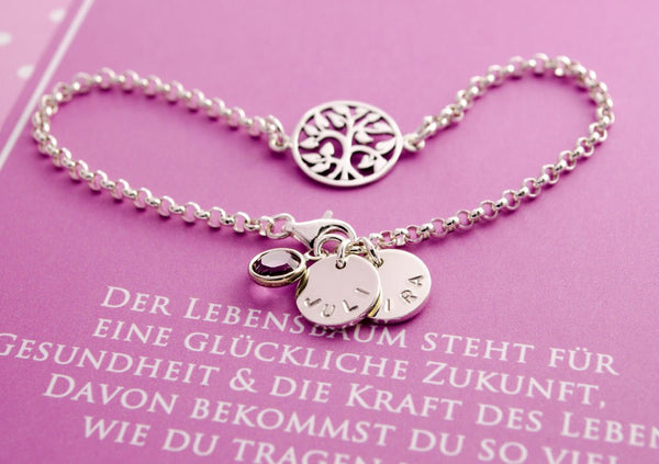 ARMBAND LEBENSBAUM 925 SILBER mit Namen persönliches Geschenk Schmuck Silberarmband für sie Bloomgart