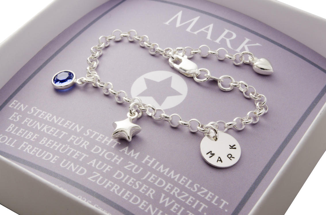 GEBURT ARMBAND BABY Taufschmuck Gravur Namensarmband mit Stern aus 925 Sterling Silber von Bloomgart
