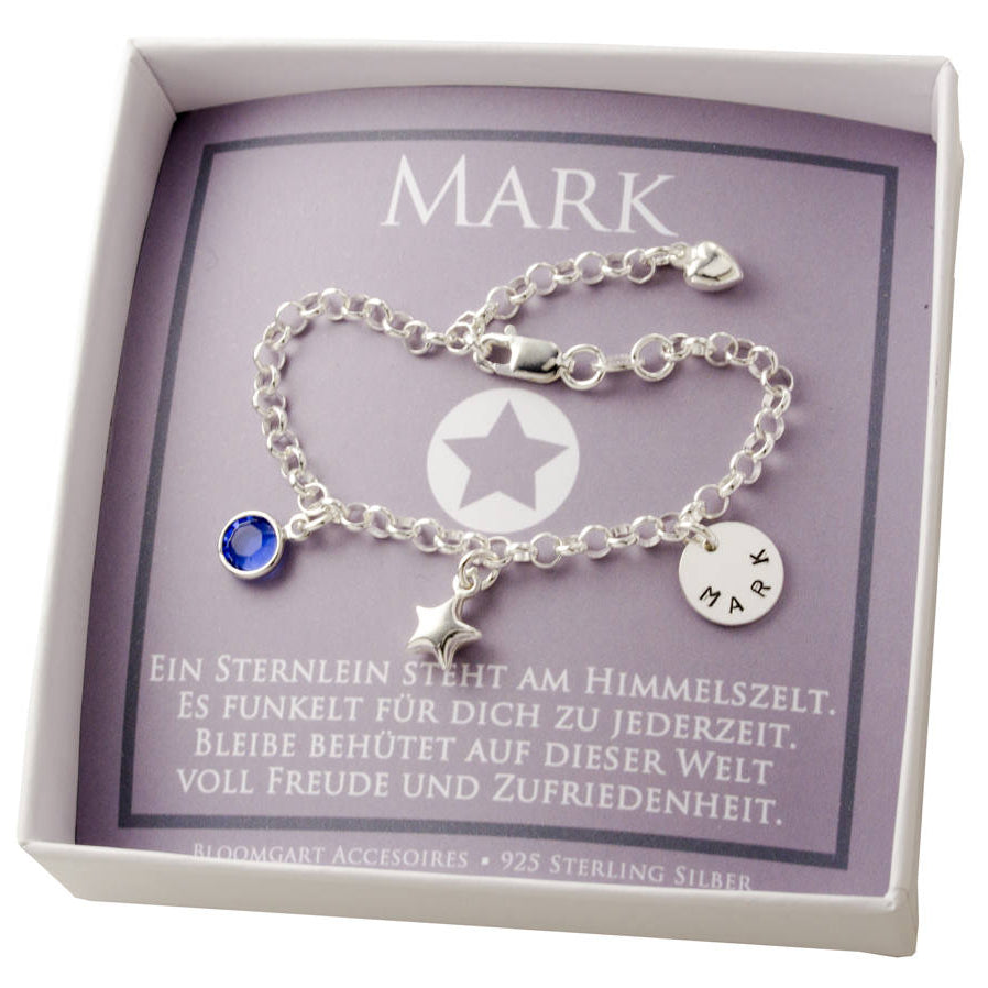 GEBURT ARMBAND BABY Taufschmuck Gravur Namensarmband mit Stern aus 925 Sterling Silber von Bloomgart