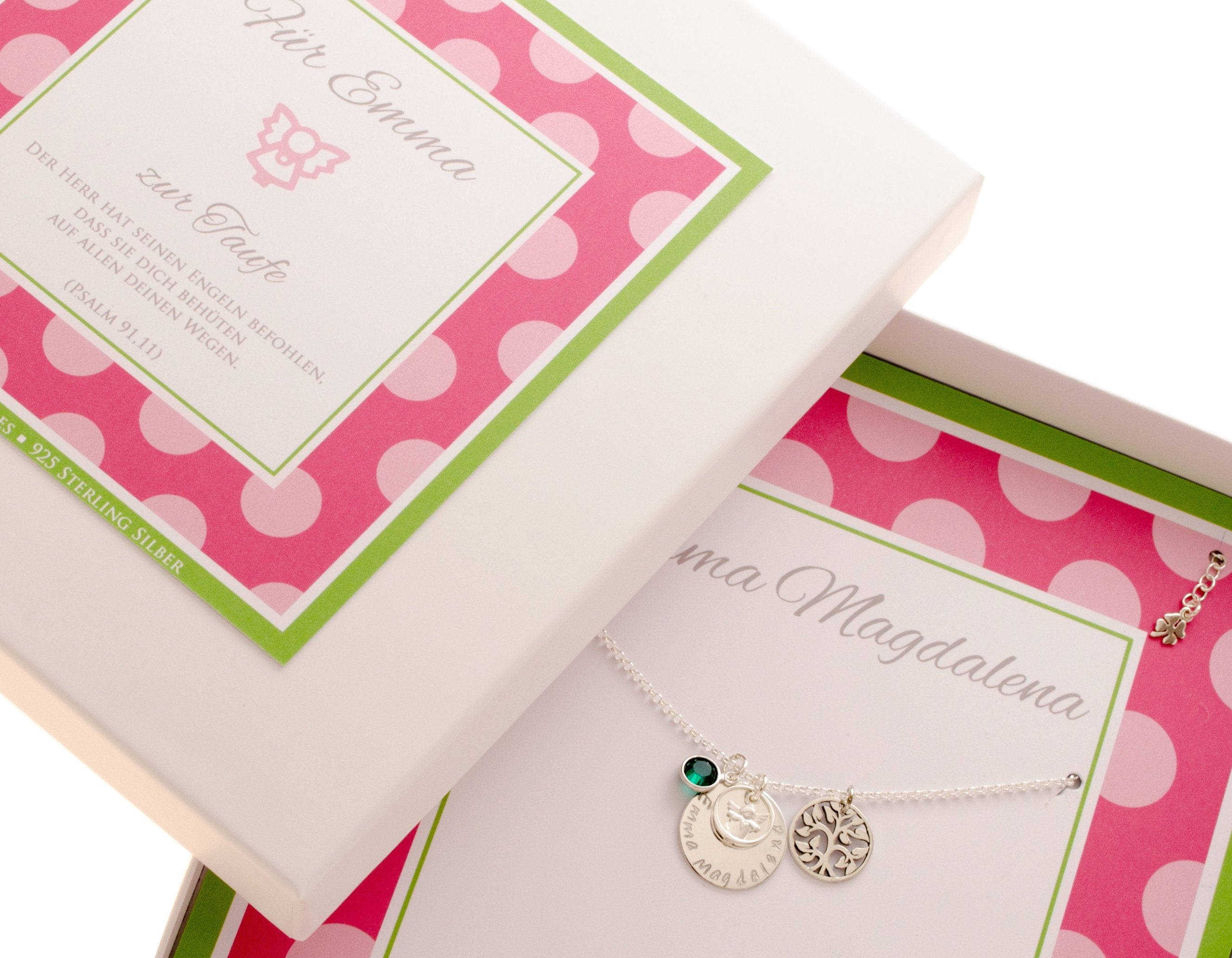 Taufschmuck mit Engel Taufring Lebensbaum Gravur 925 Silber Taufkette mit Schutzengel Lebensbaum persönlicher Schmuck Bloomgart Geschenkbox