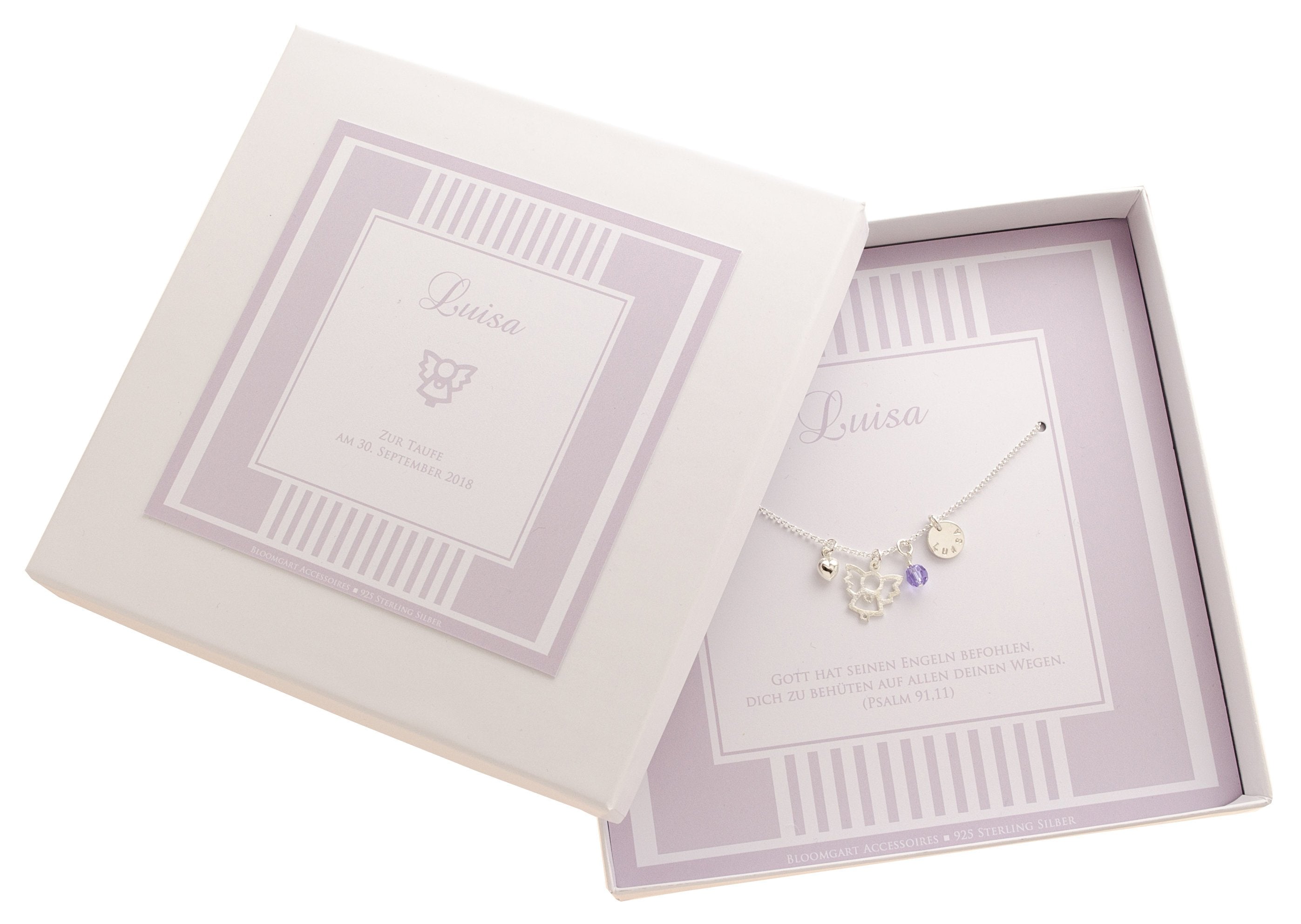 TAUFKETTE GRAVUR SCHUTZENGEL Namenskette mit personalisierter Schmuckbox Geschenk zur Taufe Taufkette Mädchen Taufschmuck Bloomgart