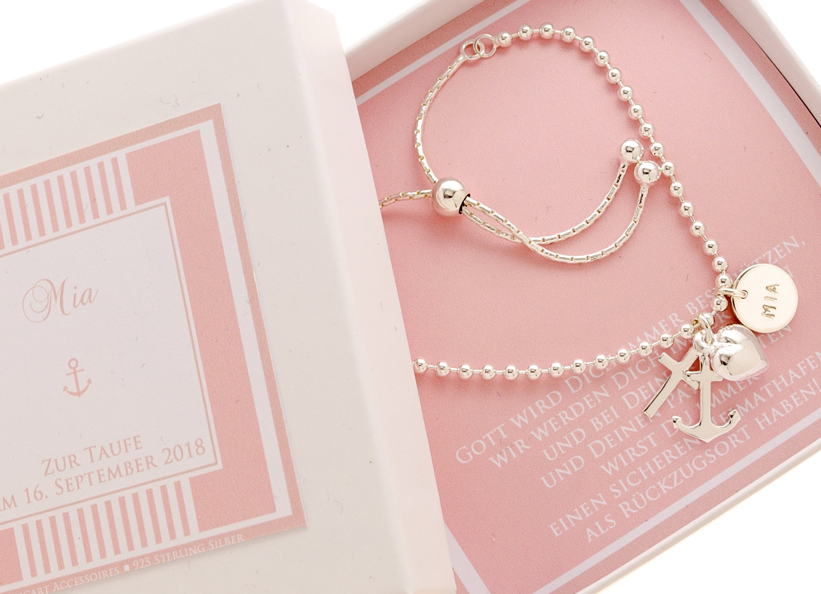 NAMENSARMBAND MIT WUNSCHGRAVUR Glaube Liebe Hoffnung Taufarmband mit Geschenkkarton Taufe Armband Geschenk Patenkind Kinderarmband Bloomgart