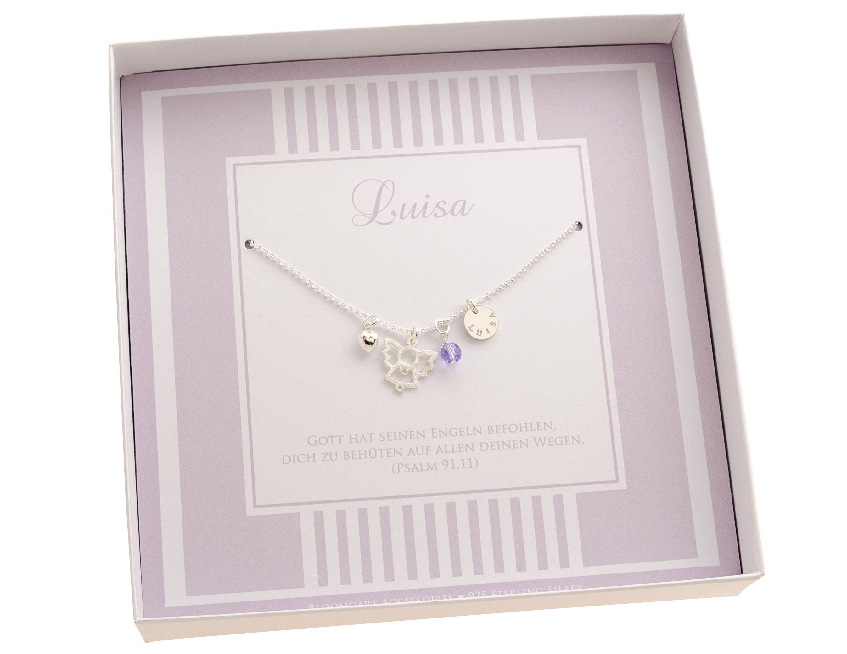 TAUFKETTE GRAVUR SCHUTZENGEL Namenskette mit personalisierter Schmuckbox Geschenk zur Taufe Taufkette Mädchen Taufschmuck Bloomgart