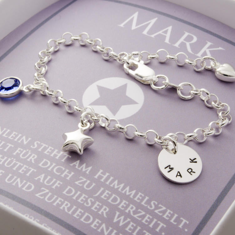 Namensarmband aus 925 Silber mit Namensgravur, Glücksstern-Anhänger und Geburtsstein – personalisiertes Geschenk von Bloomgart