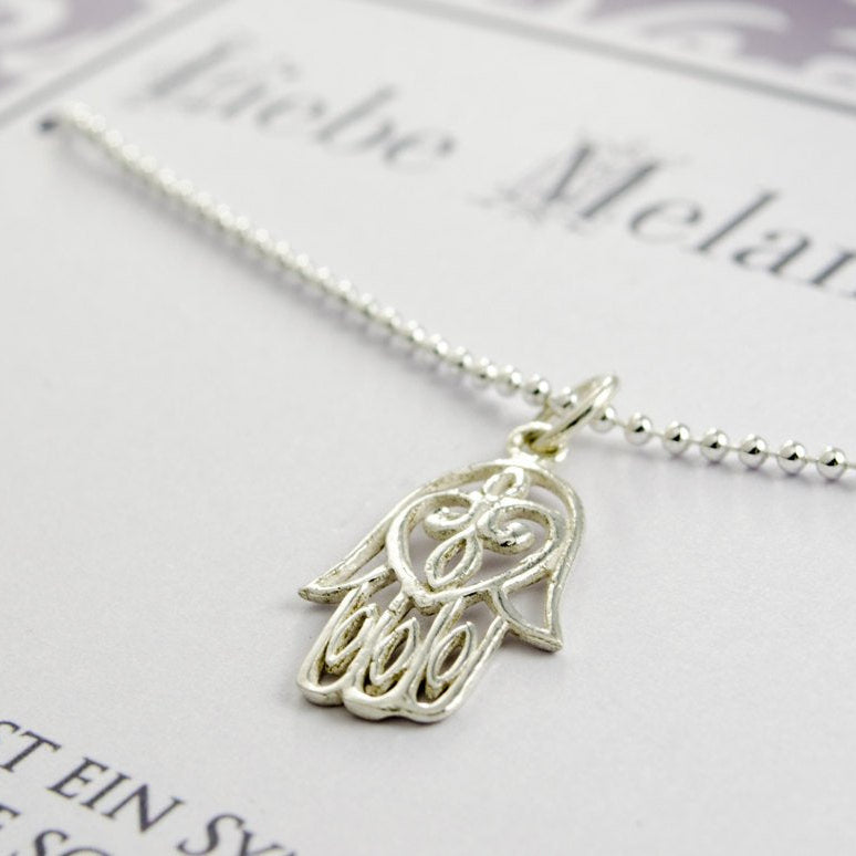 Hamsa Hand Kette 925 Silber Kugelkette Detail Ansicht