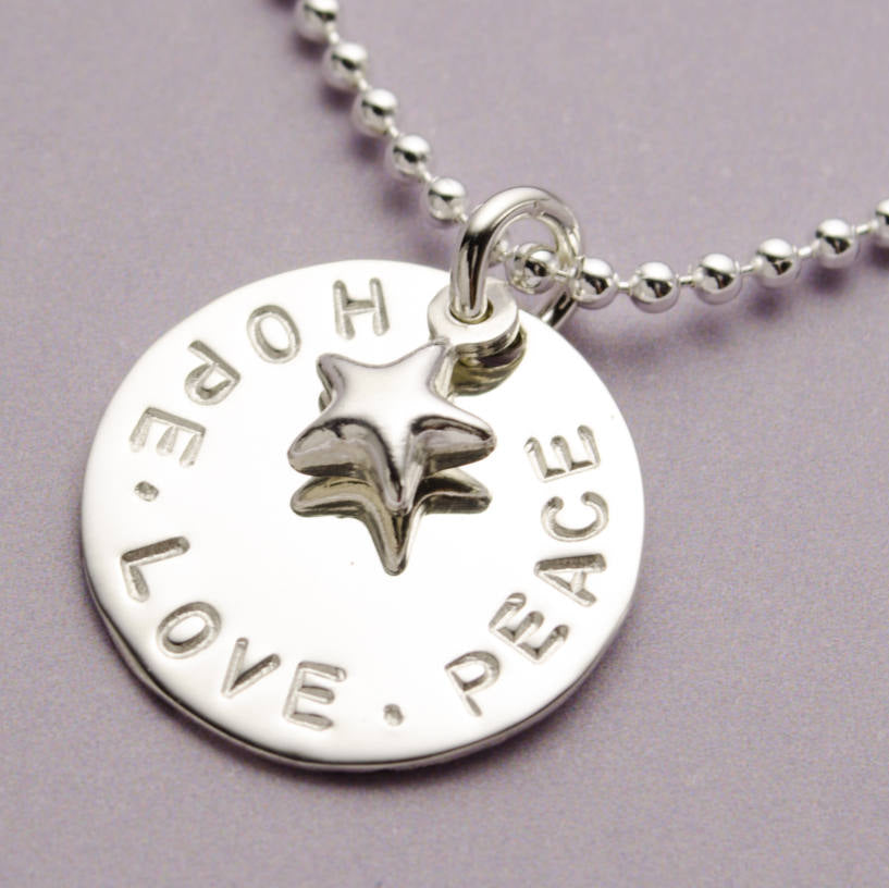 HOPE LOVE PEACE 925 Sterling Silber Kette mit Gravur von Bloomgart